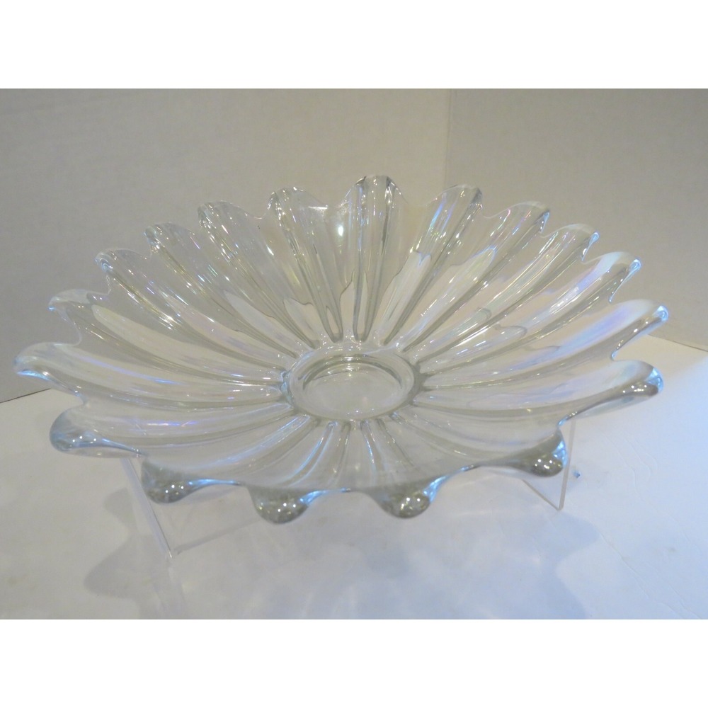 Carnival Glass Celestial Starburst Iridescent Clear Bowl Federal Vintage 11"
